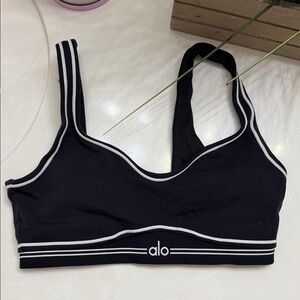 ALO Yoga Black Sports Bra with White Trim